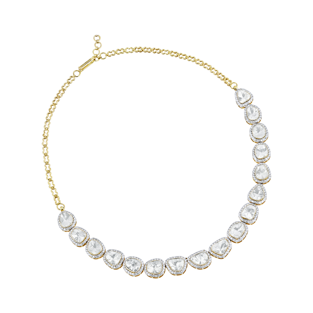 Polki Necklace with Full-Cut Diamond Halo Detailing